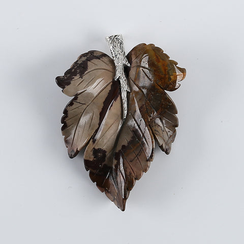 New Natural Chohua Jasper Handcarved Leaf Pendant,925 Sterling Silver Pinch Bail,59x43x8mm,21g