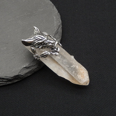 New! Natural Crystal Gemstone 925 Sterling Silver Wolf Head Pendant, Wolf Head Jewelry, 52x20x20mm, 22g