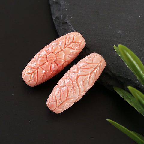 BITEFU 1Pair Pink Conch Shell (Made Of Powder Of Shell, Color Is Enhanced ) Long strip flower, 4.8g