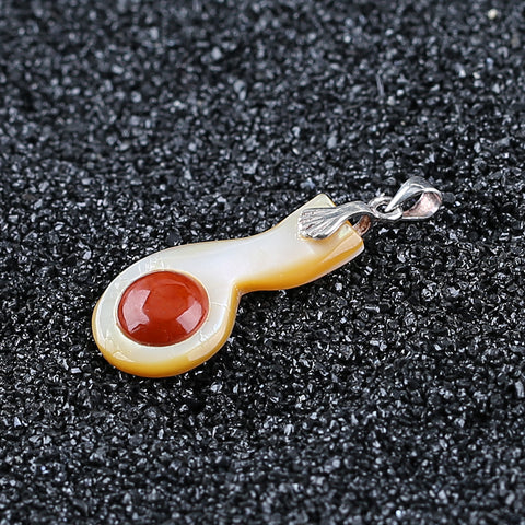 Intarsia of Shell and Red River Pendant With 925 Silver Hook 25*13*5mm, 1.8g