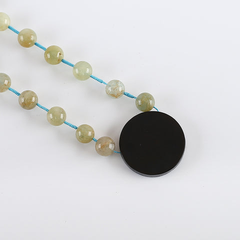 Natural Blue Aquamarine,Obsidian And Wave Jasper And MOP(Mother Of Pearl) Gemstone Necklace,Best Gemstone Jewelry Gift,1 Strand,17.5 Inch,36x6mm, 22x10x6mm, 11mm,22.6g