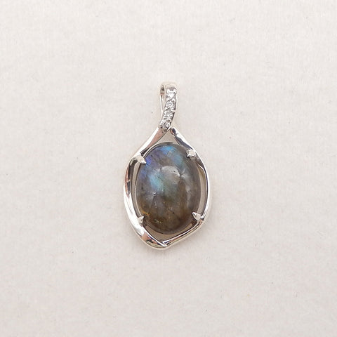 Silver Accessories! Natural Labradorite Gemstone With Silver 925 Pendant, Popular Gemstone Pendant For Necklace, 27x14x5mm, 2.7g