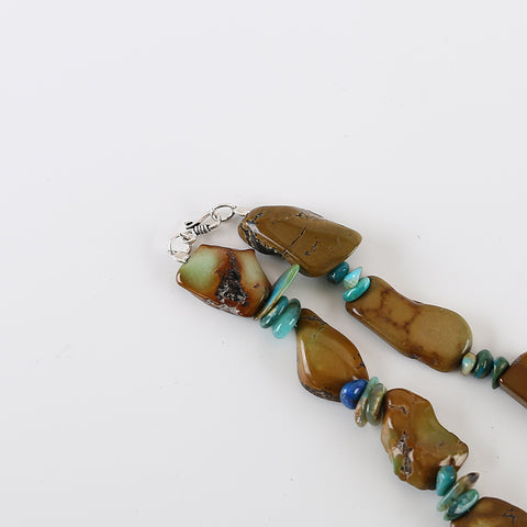 New Arrival! Raw Gemstone Necklaces, Natural Turquoise And Blue Opal Gemstone Necklaces, 20 inch, 34x20x5mm, 6x3mm, 69.3g