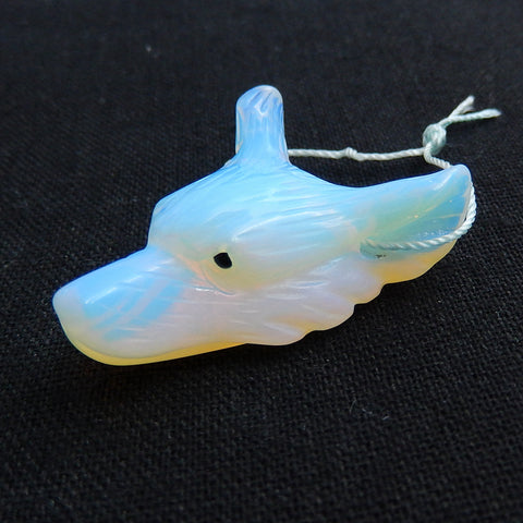 Perle pendentif tête de loup sculptée à la main en opalite, 40x31x15mm, 17.8g