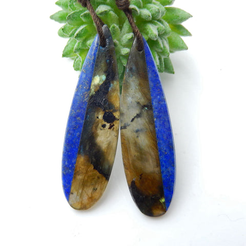 Intarsia of Labradorite and Lapis Lazuli Earring Beads 42x12x4mm, 7.7g