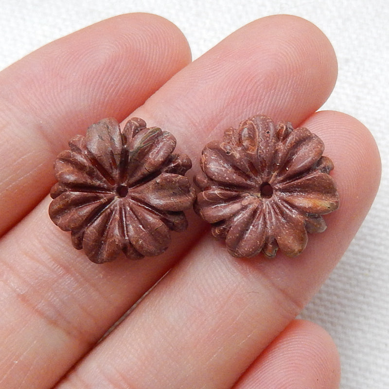 Offre spéciale paire de boucles d'oreilles fleur sculptée en jaspe rouge Creek, pierre pour la fabrication de boucles d'oreilles, 16x5mm, 2.7g