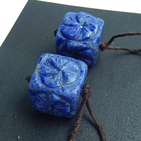 Natural Lapis Lazuli Carved flower Earring Beads 10*10*5mm, 2.4g