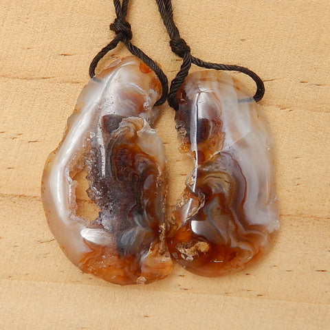 Paire de Boucles d'Oreilles Percées en Agate Naturelle de Forme Libre, 40X14X4mm, 7.5g