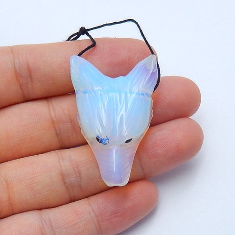 Perle pendentif tête de loup sculptée à la main en opalite, 35x27x13mm, 12.2g