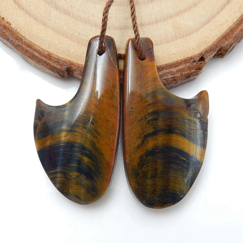 Offre spéciale paire de boucles d'oreilles Tiger-Eye, pierre pour la fabrication de boucles d'oreilles, 33X15X5mm, 6.8g