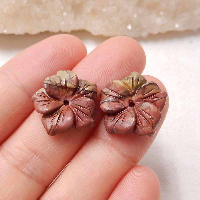 Natural Red Creek Jasper Carved flower Earring Beads 16X4mm, 2.5g