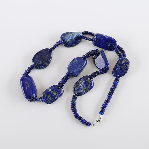 Natural Lapis Lazuli Gemstone Necklace, Handmade Jewelry, Necklace For Women, 1 Strand, 20.5 Inch, 33x20×9mm,3×2mm,88g