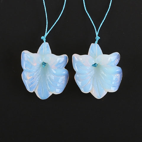 Gomggsale 1 Pairs Carved Opalite Flower Gemstone Earring Beads, Popular Stone Flower Earring Pair, Handmade Gemstone Jewelry