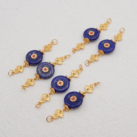 BITEFU 1Pair Silver Gold Plated Natural High Quality Lapis Lazuli Auspicious Clouds Flat Round Gemstone Earring beads 3.6g