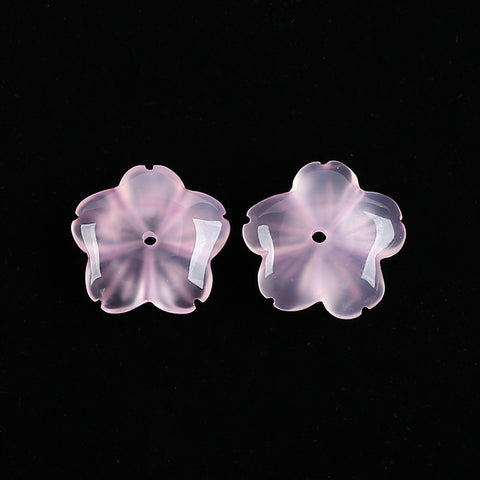 BITEFU 1 Pair Carved Natural Gemstone Pink Chalcedony Flower Earring Beads, Carved Flower Pair, 3.1g