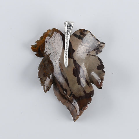 New Natural Chohua Jasper Handcarved Leaf Pendant,925 Sterling Silver Pinch Bail,59x43x8mm,21g