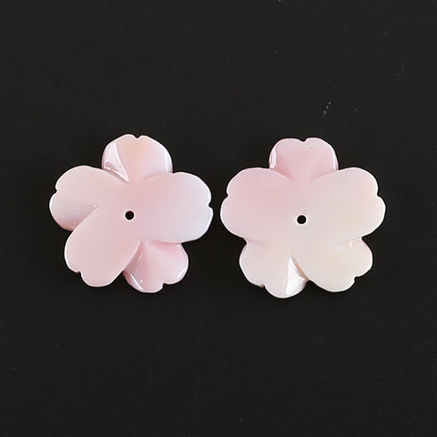 BITEFU 1Pair Carved Natural Pink Shell Flower , Queen Conch Shell Beads, Popular Pink Flower Beads, 2.9g