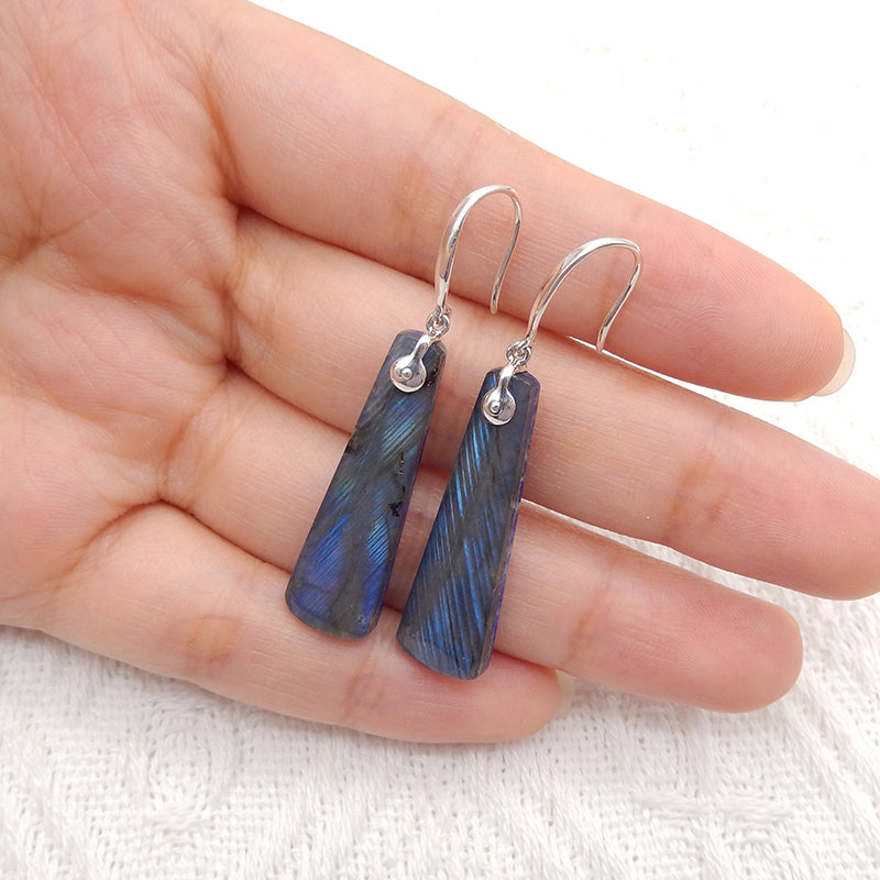 Natural Stone Lapis Lazuli, Labradorite Intarsia Earrings With 925 Sterling Silver, 30x9x5mm, 5.7g