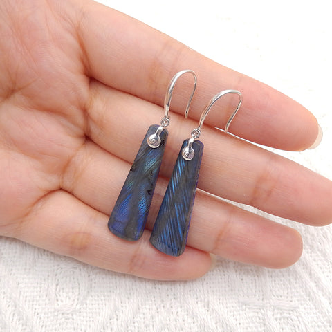 Natural Stone Lapis Lazuli, Labradorite Intarsia Earrings With 925 Sterling Silver, 30x9x5mm, 5.7g