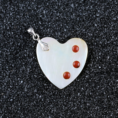 Intarsia of Shell and Red River Pendant With 925 Silver Hook 24*23*4mm, 3.4g