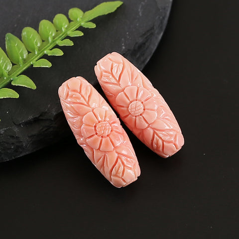 BITEFU 1Pair Pink Conch Shell (Made Of Powder Of Shell, Color Is Enhanced ) Long strip flower, 4.8g