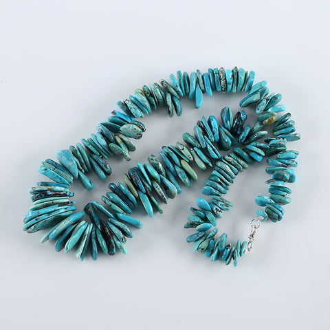 New Arrival! Natural Turquoise Necklace, Turquoise Bead Strands Handmade Gemstones,1 Strand, 16 Inch,10×7mm,32×19mm,128g