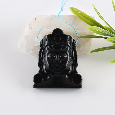 BITEFU Carved Natural Obsidian Buddha Head Gemstone Pendant Bead,15g