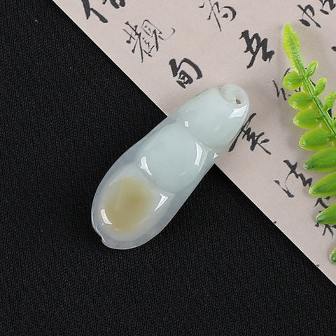 Handmade Jewelry,Natural Jade Carved Gemstone Pendant Bead,Unique Stone Pendant,39x15x6mm,6.2g