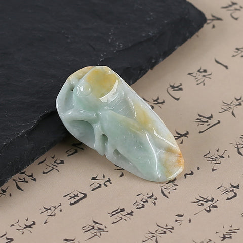 Handmade Jewelry,Natural Jade Carved Cicada Gemstone Pendant Bead,Unique Pendant for Necklace,43x24x14mm,19.7g