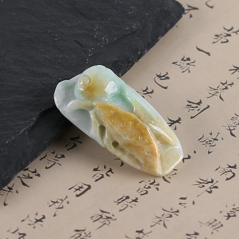 Handmade Jewelry,Natural Jade Carved Cicada Gemstone Pendant Bead,Unique Pendant for Necklace,43x22x13mm,18.3g