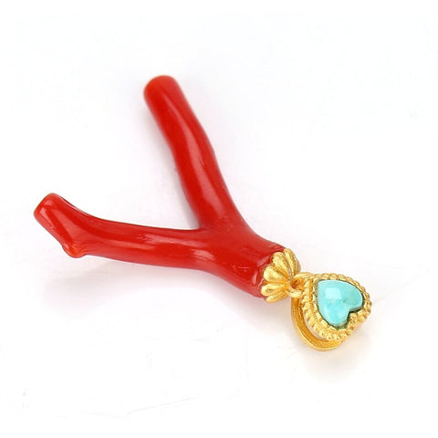 Natural Red Coral and Turquoise Pendant 30x22mm, 1.8g