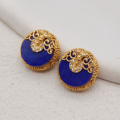 BITEFU 1Pair Silver Gold Plated Natural Lapis Gemstone Pendant Bead, Jewelry DIY Making, 2.7g