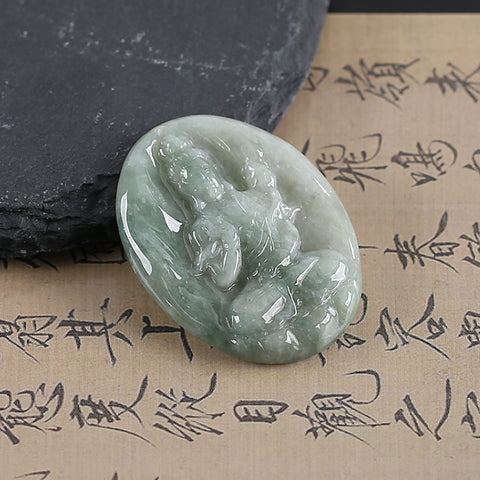 Natural Jadeite Jade Buddha Pendant, Drilled Gemstone Pendant,Gemstone Carving For Jewelry DIY Making Charm Gift Accessories,39×31×5mm,11g