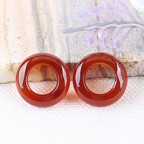 Natural Red Agate Carved doughnut Earring Beads 15*15*5mm, 2.6g