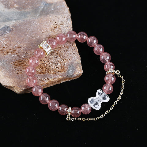 Natural Strawberry Quartz And White Quartz Gemstone Bracelet Gift, 17cm, 16x12x7mm, 8mm, 19.2g