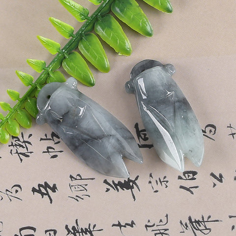 2 PCS Handmade Jewelry,Carved Natural Jade Cicada Gemstone Pendant Bead,Unique Stone Pendant,36x15x6mm,37x16x6mm,12.3g