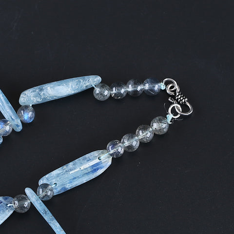 Natural Blue Kyanite and Labradorite Pendant Beads for Necklace 6mm, 40*9*6mm, 60g, 20 inches