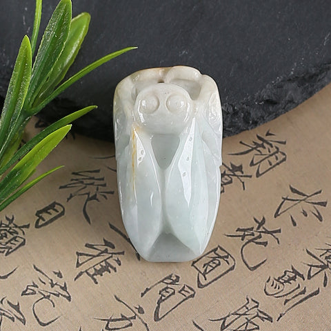 Natural Jadeite Jade Cicada Pendant, Drilled Gemstone Pendant,Gemstone Carving For Jewelry DIY Making Charm Gift Accessories,40×22×13mm,19.4g