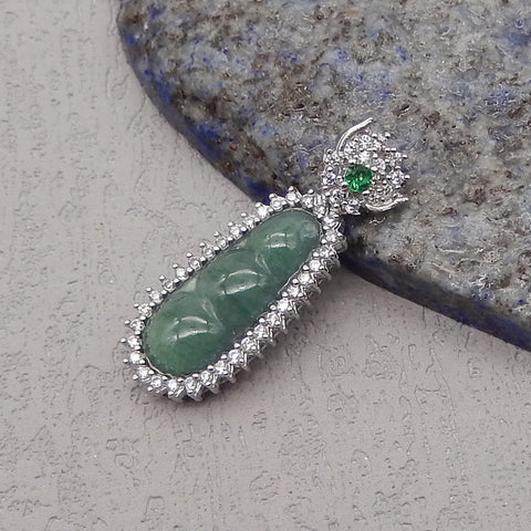 Natural Gemstone Jadeite Pendant, 925 Sterling Silver Inlaid  Pendant,Jewelry DIY Making,26x10x5mm, 1.8g