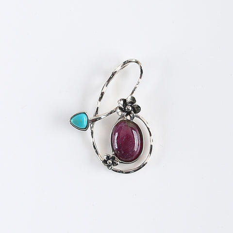 New Arrival!Handmade Jewelry Sterling Silver 925,Turquoise And Ruby Pendant,30×21×5mm, 2.9g