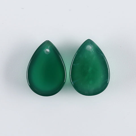 Gemstone Wholesale, Natural Stone Green Agate Teardrop Gemstone Earring Bead, Drilled Cabochons Pair,Jewelry DIY Making,14x10x5mm, 2g