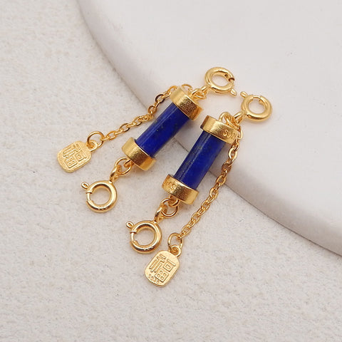 1 Pair Silver Gold Plated Natural High Quality Lapis Lazuli Gemstone Earring Beads,Jewelry DIY Making,33x5mm, 3g