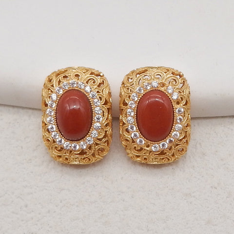 1 Pair Silver Gold Plated Natural High Quality Red River Jasper Earring Beads,Jewelry DIY Making,14×10x5mm, 2.4g