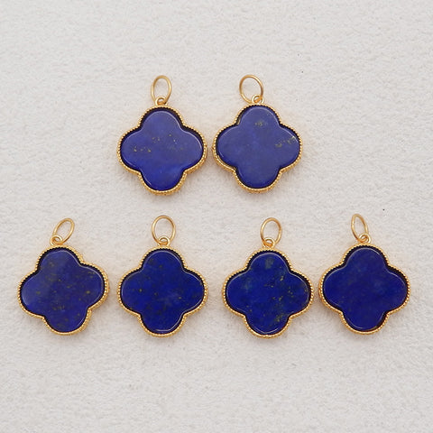 BITEFU 1Pair Silver Gold Plated Natural High Quality Lapis Lazuli Four Leaf Clover Gemstone Earring beads 4.6g