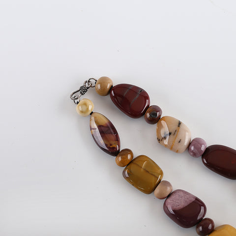 Natural Mookaite Jasper Gemstone Necklace, Handmade Jewelry, 1 Strand, 18 Inch, 30x20x10mm, 9x8mm,117.3g