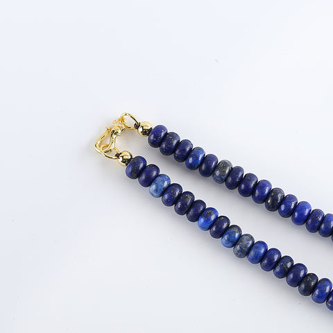 BITEFU 1 Strand Natural Lapis Lazuli Beads + Silver Gold Plated Pendant Gemstone Necklace For Jewelry Gift, 34.5g