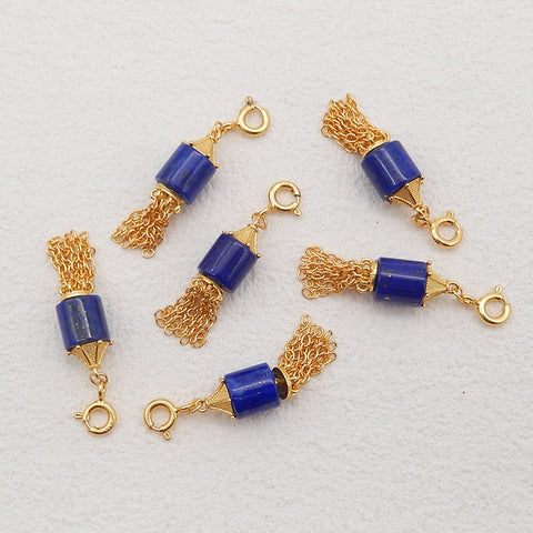 BITEFU 1 Pair Silver Gold Plated Natural High Quality Lapis Lazuli Cylindrical Tassel Gemstone Earring Beads 3g