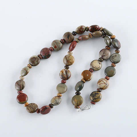 Hand-Woven,1 Strand 20 Inch Natural Multi-Color Picasso Jasper Gemstone Necklace,14x5mm,6x3mm,62g