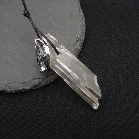 New! Natural Crystal Gemstone 925 Sterling Silver Wolf Head Pendant, Wolf Head Jewelry, 59x14x24mm, 18.3g