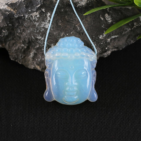 BITEFU Carved Natural Opalite Buddha Head Gemstone Pendant Bead, 12g